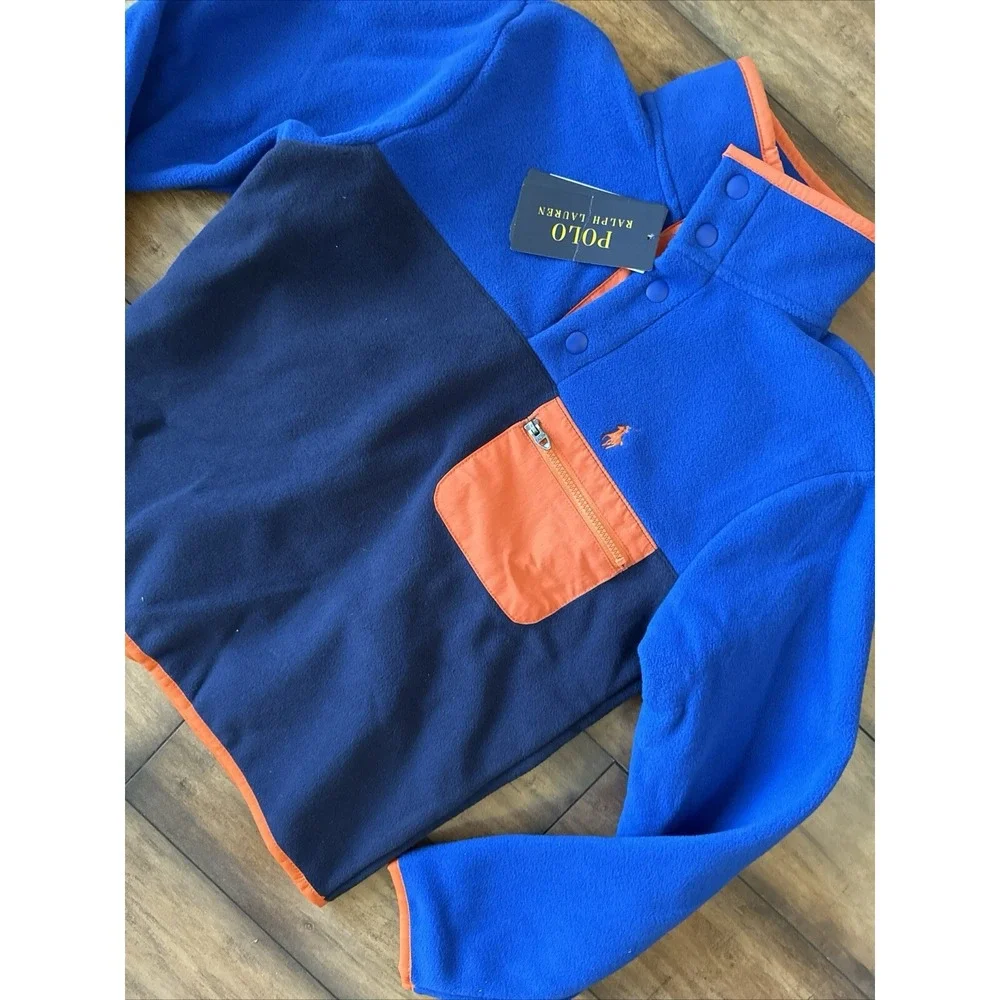 Polo Ralph‎ Lauren  Boys Color Blocked Fleece Pullover Medium 10 12 NEW